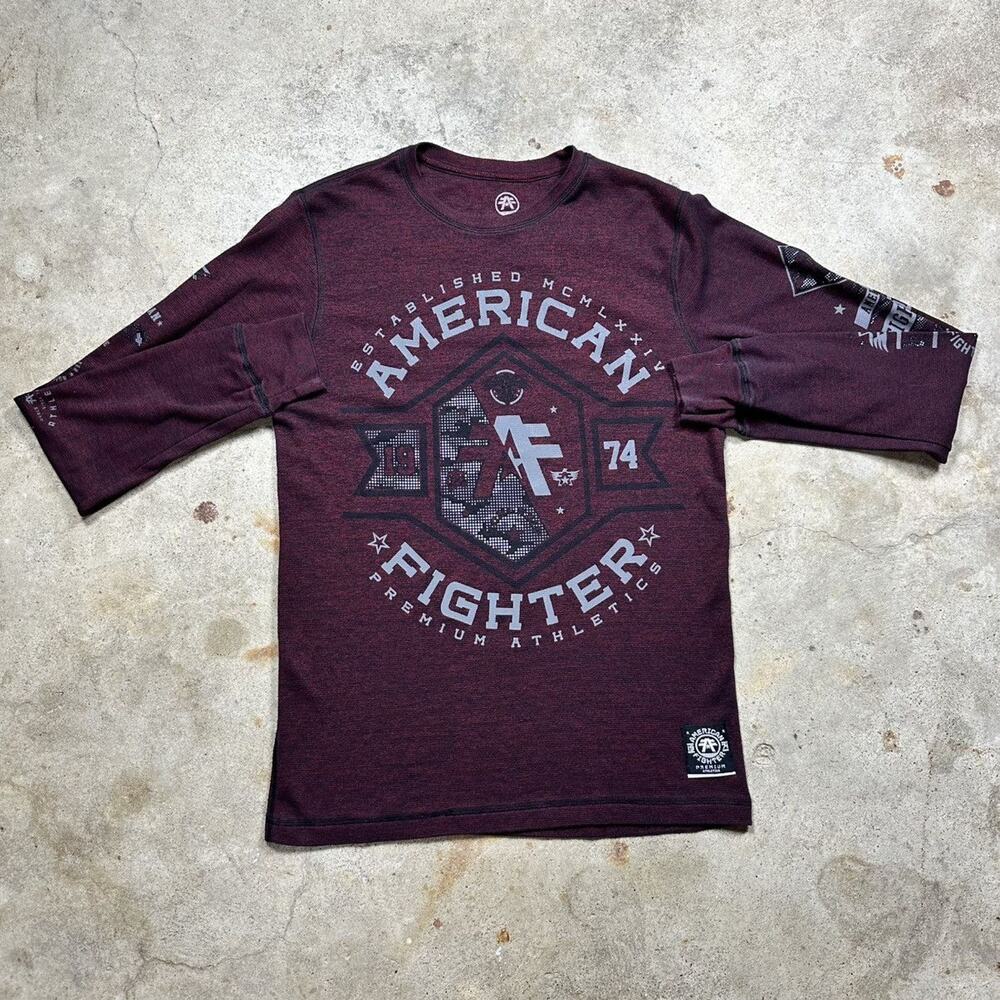 Maroon American Fighter Affliction Style Thermal Long Sleeve Size XL